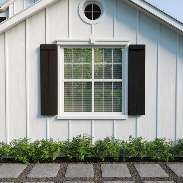 Ekena Millwork Rustic Two Board Joined Board-n-Batten Smooth Faux Wood Shutters w/End Batten, 11W x 62H, PR - SHUBJE11X62SMPR
