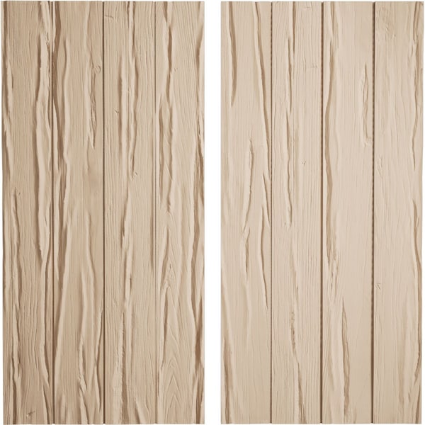 Ekena Millwork Rustic Four Board Joined Board-n-Batten Riverwood Faux Wood Shutters w/No Batten, 22W x 26H, PR - SHUBJN22X26RWPR