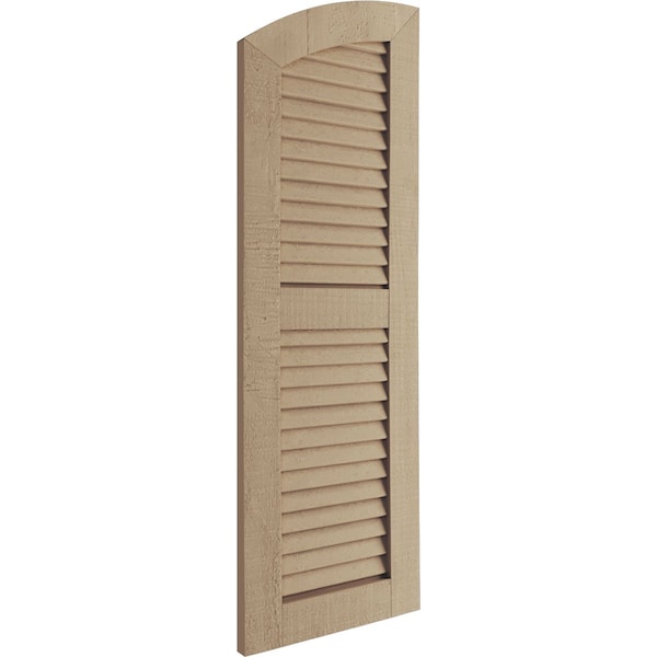 Ekena Millwork Rough Cedar 2 Equal Louver w/Elliptical Top Faux Wood Shutters, 15W x 54H 49 Low Side, PR - SHULVL15X54RCPR