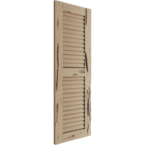 Ekena Millwork Rustic Two Equal Louver Pecky Cypress Faux Wood Shutters (Per Pair), Primed Tan, 15"W x 30"H - SHULV15X30PCPR