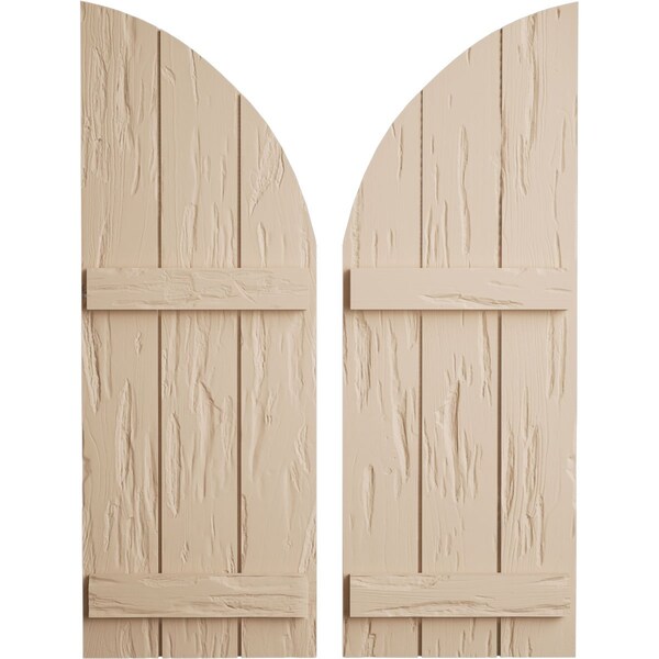 Ekena Millwork Pecky Cypress Joined Board-n-Batten w/Quarter Round Arch Top Faux Wood Shutters, 16.5"W x 58"H - SHUBJQ16X58PCPR