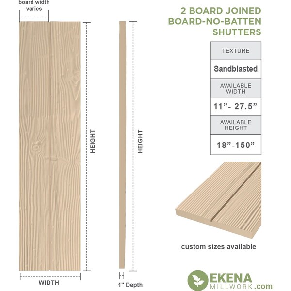 Ekena Millwork Rustic Two Board Joined Board-n-Batten Sandblasted Faux Wood Shutters w/No Batten, 11W x 52H, PR - SHUBJN11X52SDPR
