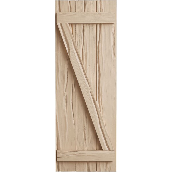 Ekena Millwork Rustic Three Board Joined Board-n-Batten Riverwood Faux Wood Shutters w/Z-Board, 16 1/2W x 32H, PR - SHUBJZ16X32RWPR