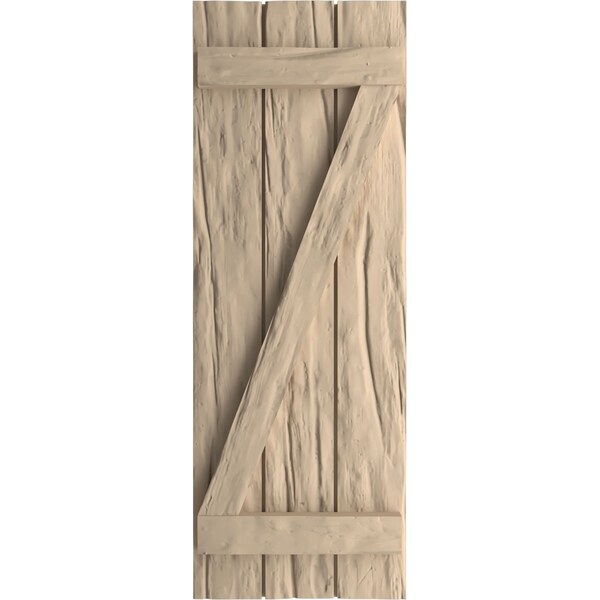 Ekena Millwork Rustic Three Board Joined Board-n-Batten Riverwood Faux Wood Shutters w/Z-Board, 16 1/2W x 32H, PR - SHUBJZ16X32RWPR