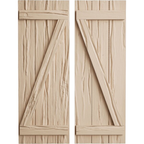 Ekena Millwork Rustic Three Board Joined Board-n-Batten Riverwood Faux Wood Shutters w/Z-Board, 16 1/2W x 32H, PR - SHUBJZ16X32RWPR