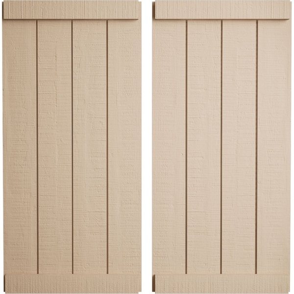 Ekena Millwork Rustic Four Board Joined Board-n-Batten Rough Cedar Faux Wood Shutters w/End Batten, 22W x 80H, PR - SHUBJE22X80RCPR