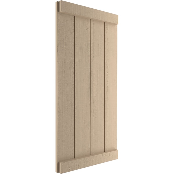 Ekena Millwork Rustic Four Board Joined Board-n-Batten Rough Cedar Faux Wood Shutters w/End Batten, 22W x 80H, PR - SHUBJE22X80RCPR