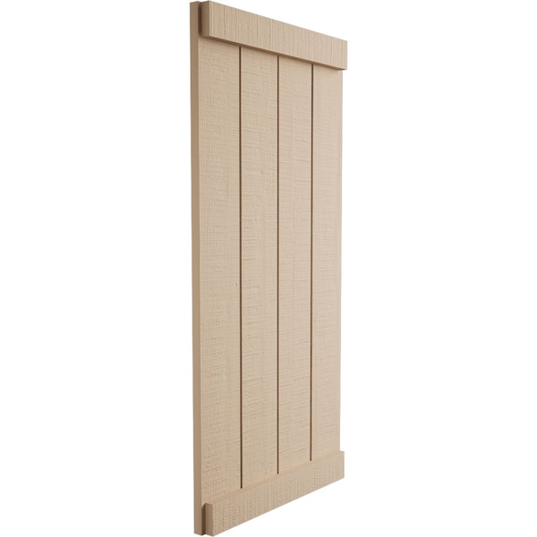 Ekena Millwork Rustic Four Board Joined Board-n-Batten Rough Cedar Faux Wood Shutters w/End Batten, 22W x 80H, PR - SHUBJE22X80RCPR