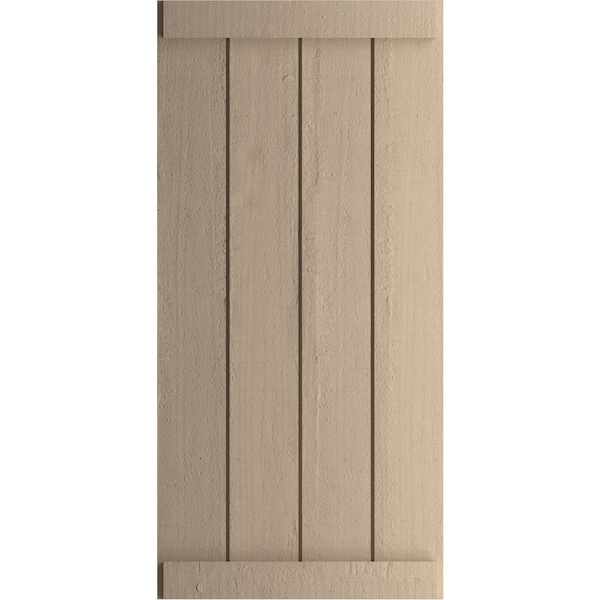 Ekena Millwork Rustic Four Board Joined Board-n-Batten Rough Cedar Faux Wood Shutters w/End Batten, 22W x 80H, PR - SHUBJE22X80RCPR