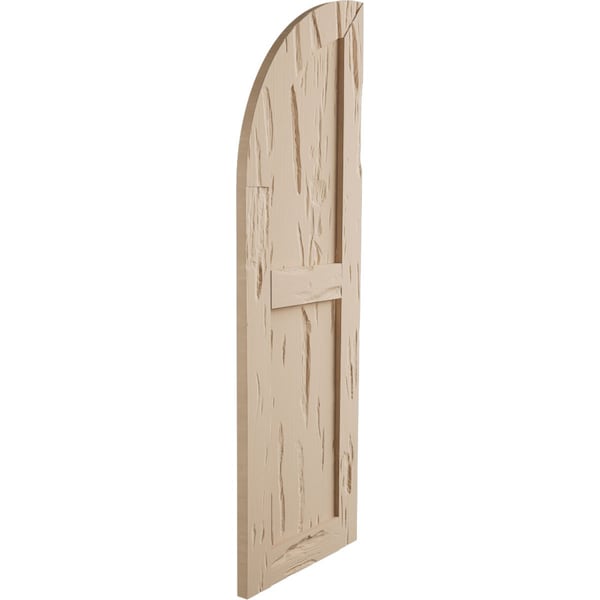Ekena Millwork Pecky Cypress 2 Equal Flat Panel w/Quarter Round Arch Top Faux Wood Shutters, 12"W x 62"H - SHUFPQ12X62PCPR