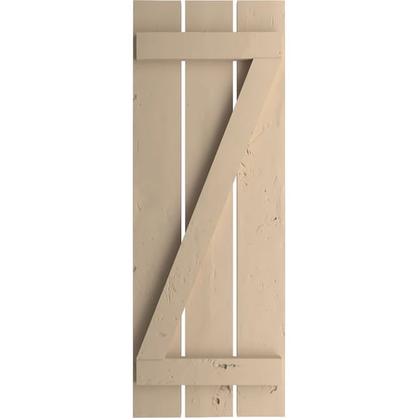 Ekena Millwork Rustic Three Board Spaced Board-n-Batten Knotty Pine Faux Wood Shutters w/Z-Board, 17 1/2W x 32H, PR - SHUBSZ17X32KPPR