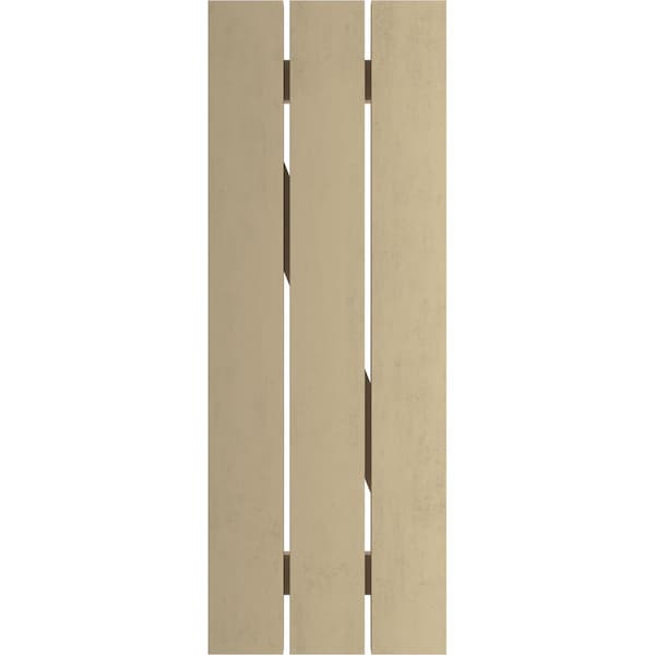 Ekena Millwork Rustic Three Board Spaced Board-n-Batten Knotty Pine Faux Wood Shutters w/Z-Board, 17 1/2W x 32H, PR - SHUBSZ17X32KPPR