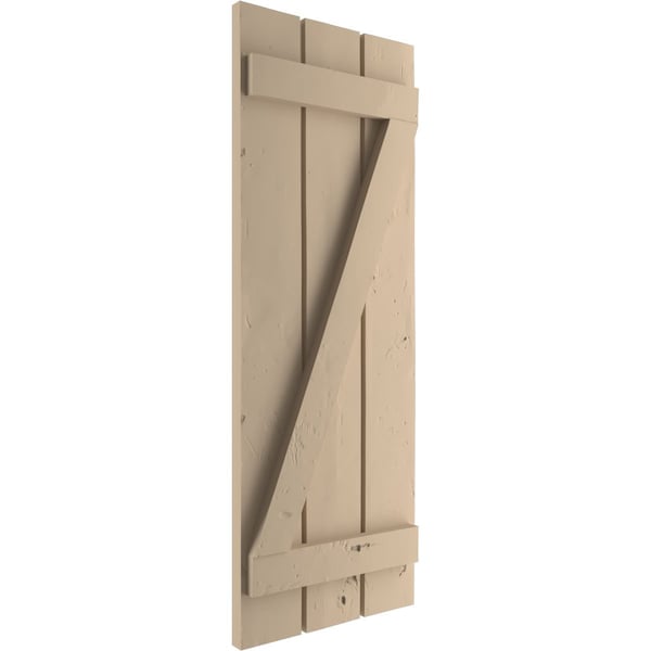 Ekena Millwork Rustic Three Board Spaced Board-n-Batten Knotty Pine Faux Wood Shutters w/Z-Board, 17 1/2W x 32H, PR - SHUBSZ17X32KPPR