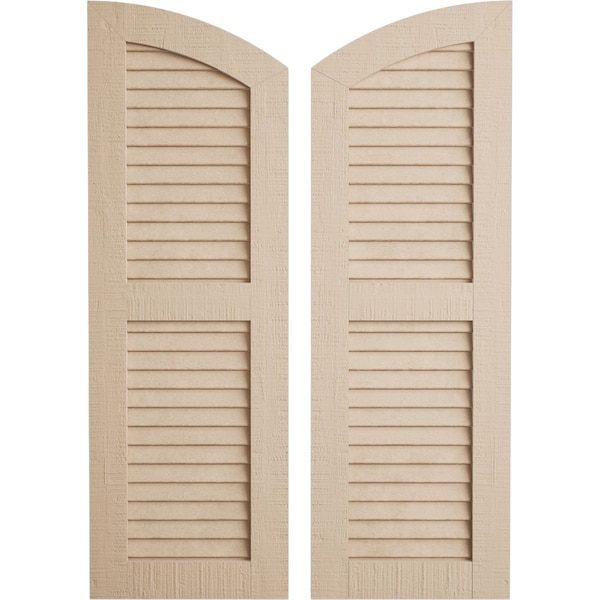 Ekena Millwork Rough Cedar 2 Equal Louver w/Elliptical Top Faux Wood Shutters, 12W x 54H 50 Low Side, PR - SHULVL12X54RCPR