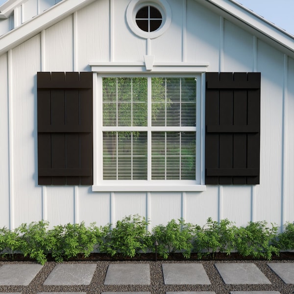 Ekena Millwork Rustic Four Board Spaced Board-n-Batten Rough Cedar Faux Wood Shutters, 23 1/2W x 72H, PR - SHUBSS23X72RCPR