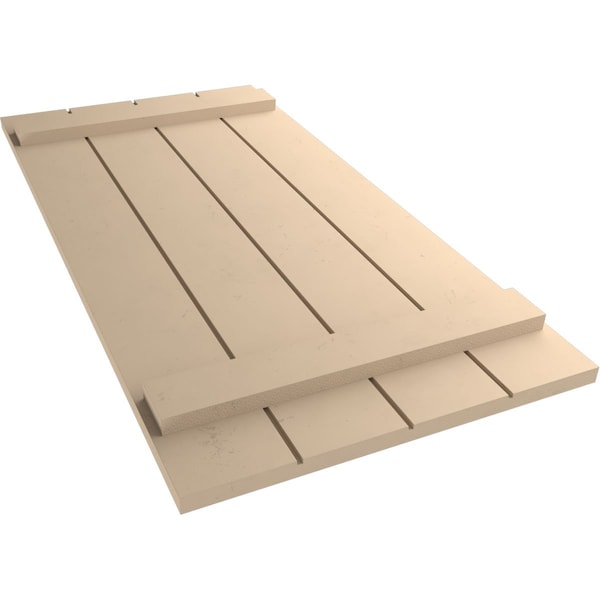 Ekena Millwork Rustic Four Board Joined Board-n-Batten Smooth Faux Wood Shutters (Per Pair), Primed Tan, 22"Wx52"H - SHUBJS22X52SMPR
