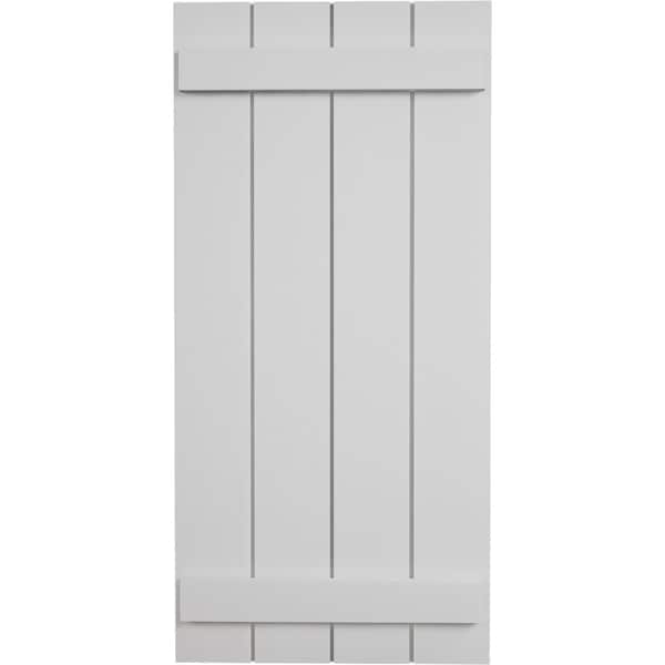 Ekena Millwork Rustic Four Board Joined Board-n-Batten Smooth Faux Wood Shutters (Per Pair), Primed Tan, 22"Wx52"H - SHUBJS22X52SMPR