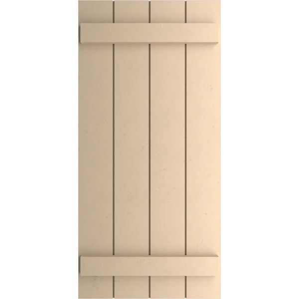 Ekena Millwork Rustic Four Board Joined Board-n-Batten Smooth Faux Wood Shutters (Per Pair), Primed Tan, 22"Wx52"H - SHUBJS22X52SMPR