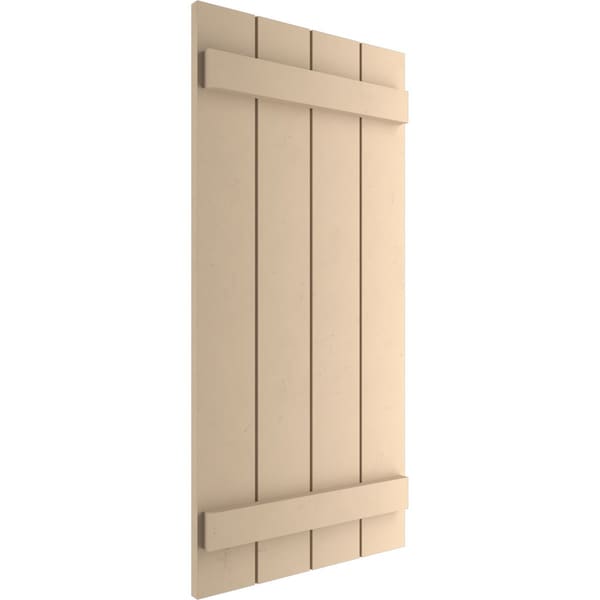 Ekena Millwork Rustic Four Board Joined Board-n-Batten Smooth Faux Wood Shutters (Per Pair), Primed Tan, 22"Wx52"H - SHUBJS22X52SMPR