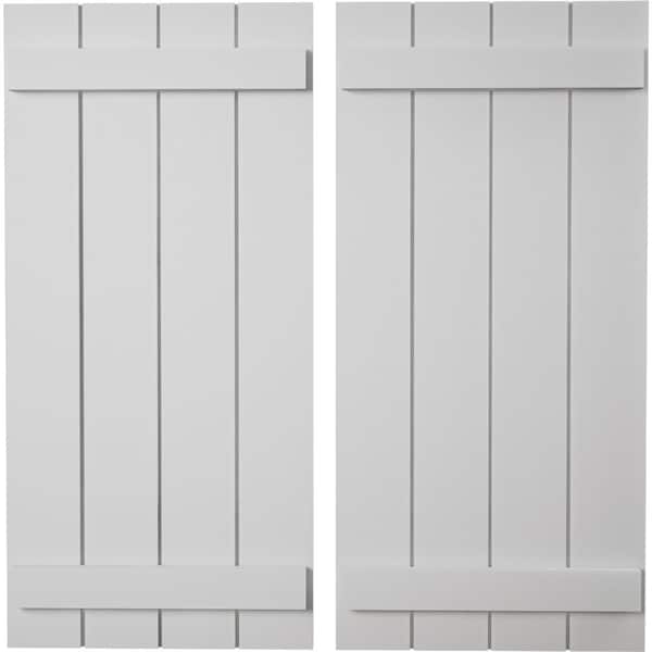 Ekena Millwork Rustic Four Board Joined Board-n-Batten Smooth Faux Wood Shutters (Per Pair), Primed Tan, 22"Wx52"H - SHUBJS22X52SMPR
