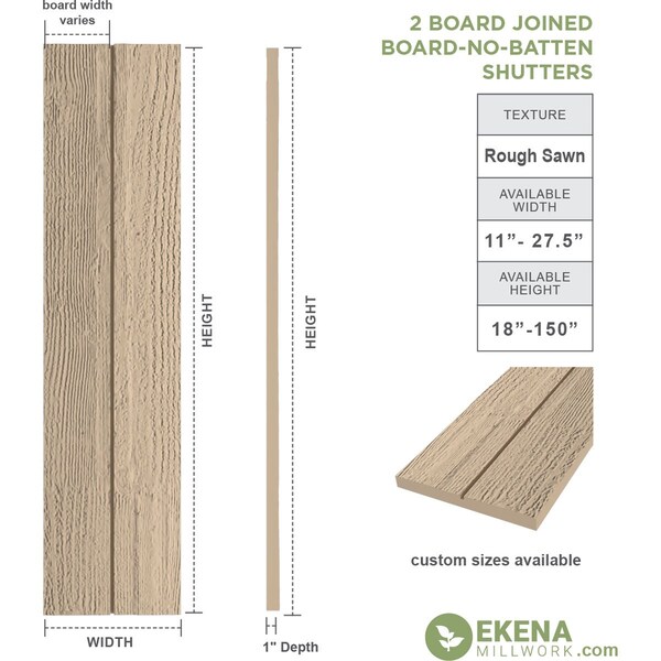 Ekena Millwork Rustic Two Board Joined Board-n-Batten Rough Sawn Faux Wood Shutters w/No Batten, 11W x 52H, PR - SHUBJN11X52RSPR