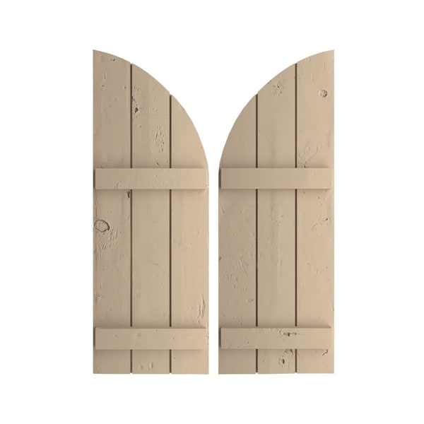Ekena Millwork Knotty Pine 3 Board Joined Board-n-Batten w/Quarter Round Arch Top Faux Wood Shutters, 16.5"W x 72"H - SHUBJQ16X72KPPR