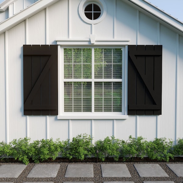 Ekena Millwork Rustic Four Board Spaced Board-n-Batten Rough Cedar Faux Wood Shutters w/Z-Board, 23 1/2W x 30H, PR - SHUBSZ23X30RCPR