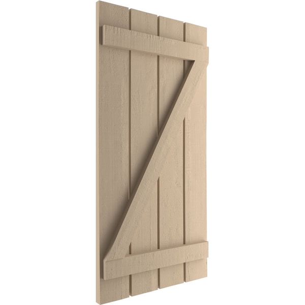Ekena Millwork Rustic Four Board Spaced Board-n-Batten Rough Cedar Faux Wood Shutters w/Z-Board, 23 1/2W x 30H, PR - SHUBSZ23X30RCPR