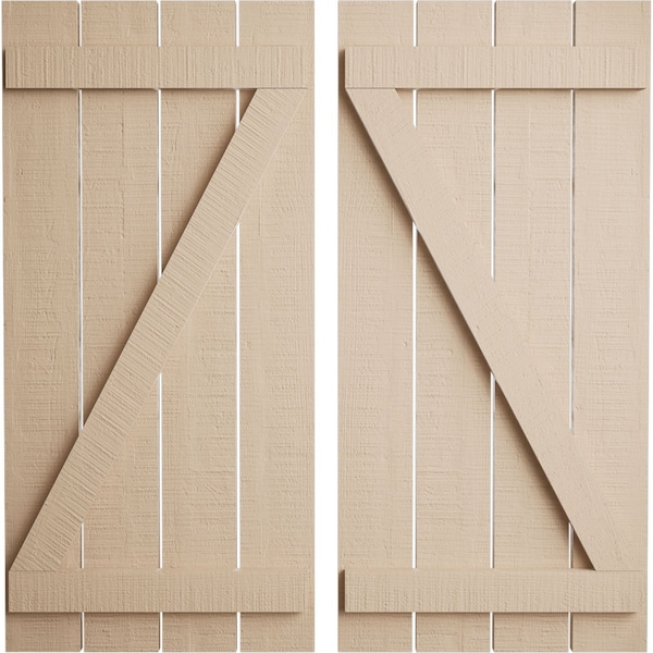 Ekena Millwork Rustic Four Board Spaced Board-n-Batten Rough Cedar Faux Wood Shutters w/Z-Board, 23 1/2W x 30H, PR - SHUBSZ23X30RCPR