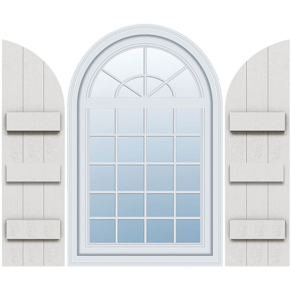 Ekena Millwork Rustic 3 Board Joined Board-n-Batten Faux Wood Shutters w/Quarter Round Arch Top, 16 1/8W x 65H, PR - FBJ06Q16X065RUF
