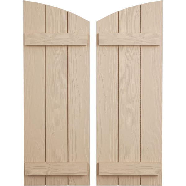Ekena Millwork Sandblasted 3 Board Joined Board-n-Batten w/Elliptical Top Faux Wood Shutters, 16 1/2W x 32H, PR - SHUBJL16X32SDPR
