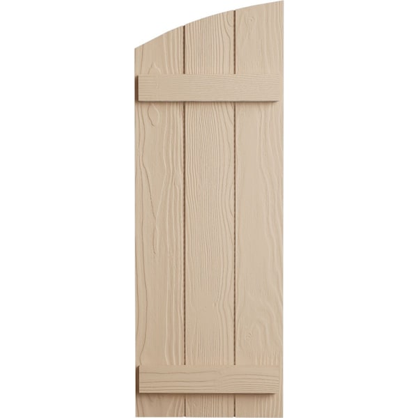Ekena Millwork Sandblasted 3 Board Joined Board-n-Batten w/Elliptical Top Faux Wood Shutters, 16 1/2W x 32H, PR - SHUBJL16X32SDPR