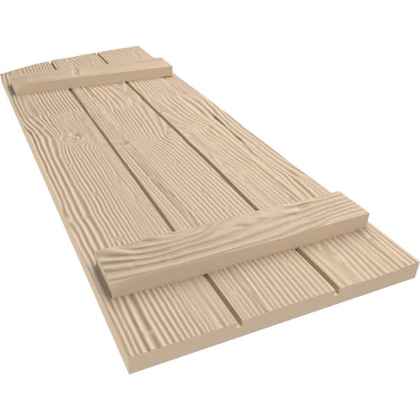 Ekena Millwork Sandblasted 3 Board Joined Board-n-Batten w/Elliptical Top Faux Wood Shutters, 16 1/2W x 32H, PR - SHUBJL16X32SDPR