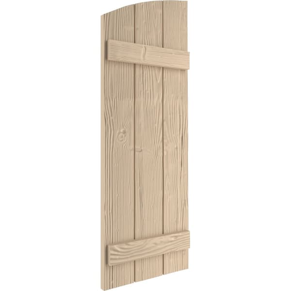 Ekena Millwork Sandblasted 3 Board Joined Board-n-Batten w/Elliptical Top Faux Wood Shutters, 16 1/2W x 32H, PR - SHUBJL16X32SDPR