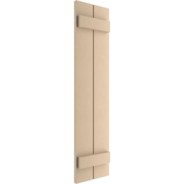 Ekena Millwork Rustic Two Board Joined Board-n-Batten Smooth Faux Wood Shutters (Per Pair), Primed Tan, 11"W x 28"H - SHUBJS11X28SMPR