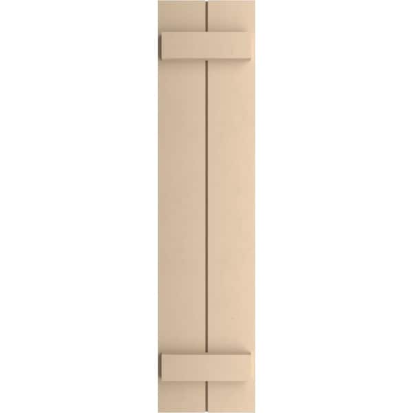 Ekena Millwork Rustic Two Board Joined Board-n-Batten Smooth Faux Wood Shutters (Per Pair), Primed Tan, 11"W x 28"H - SHUBJS11X28SMPR
