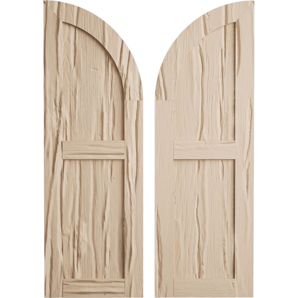 Ekena Millwork Riverwood 2 Equal Flat Panel w/Quarter Round Arch Top Faux Wood Shutters, 15W x 62H, 47 Low Side, PR - SHUFPQ15X62RWPR