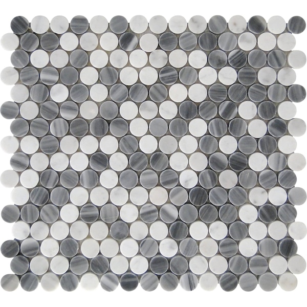 Apollo Tile Carrara & Bardiglio Mix Penny 4.83 sq.ft 11.3 in. x12 in. Marble Mosaic Tile, 5PK - APLSE99P06PEC47