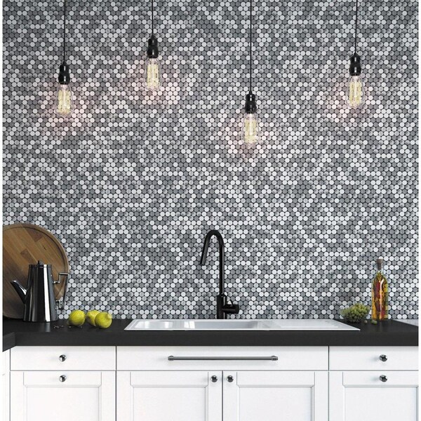 Apollo Tile Carrara & Bardiglio Mix Penny 4.83 sq.ft 11.3 in. x12 in. Marble Mosaic Tile, 5PK - APLSE99P06PEC47