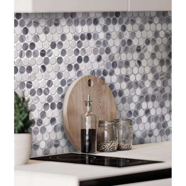Apollo Tile Carrara & Bardiglio Mix Penny 4.83 sq.ft 11.3 in. x12 in. Marble Mosaic Tile, 5PK - APLSE99P06PEC47