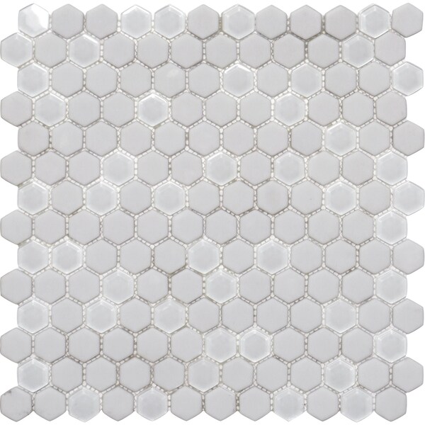 Apollo Tile White Recycled Glass Hex 4.92 sq.ft 11.8 in. x12 in. Glass Mosaic Tile, 5PK - APLVRE9901EC58