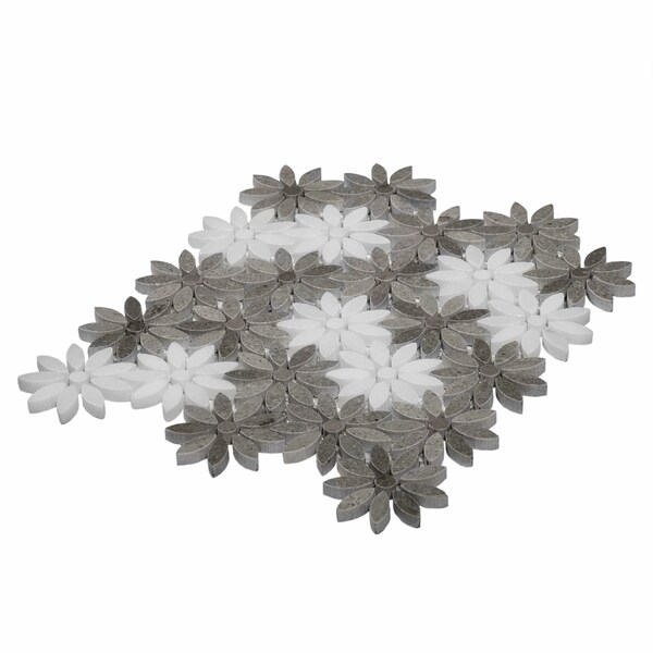 Apollo Tile Sample of White And Brown Flower 10.7"x12" Marble Mosaic Tile - APLSV99F02EC40 SAMPLE