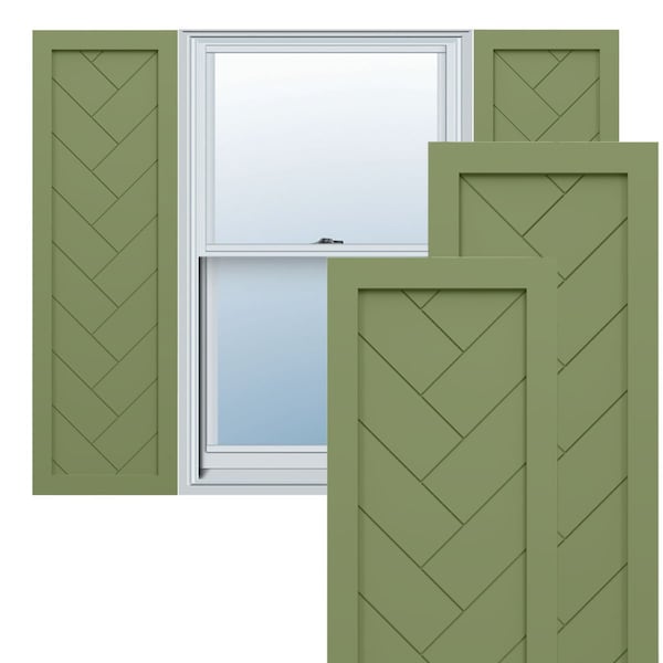 Ekena Millwork True Fit PVC Single Panel Herringbone Modern Style Fixed Mount Shutters, Moss Green, 12W x 63H, PR - TFP001HB12X063MG