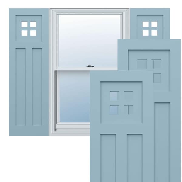 Ekena Millwork True Fit PVC San Antonio Mission Style Fixed Mount Shutters, Peaceful Blue, 15W x 76H, PR - TFP001ST15X076SB