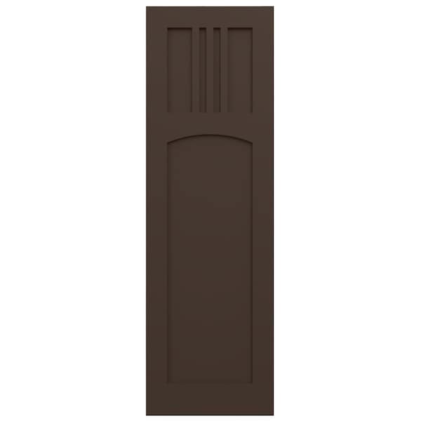 Ekena Millwork True Fit PVC San Miguel Mission Style Fixed Mount Shutters, Raisin Brown, 15W x 65H, PR - TFP001SM15X065TB