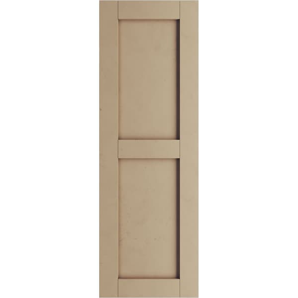Ekena Millwork Rustic Two Equal Panel Flat Panel Smooth Faux Wood Shutters (Per Pair), Primed Tan, 15"W x 82"H - SHUFP15X82SMPR