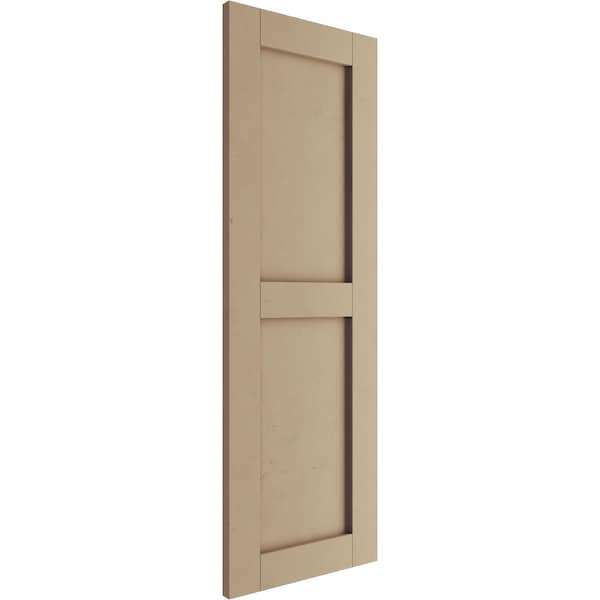 Ekena Millwork Rustic Two Equal Panel Flat Panel Smooth Faux Wood Shutters (Per Pair), Primed Tan, 15"W x 82"H - SHUFP15X82SMPR