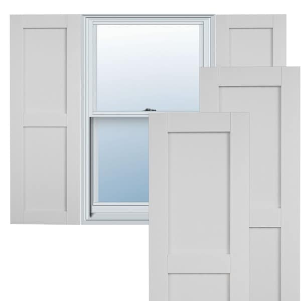 Ekena Millwork Rustic Two Equal Panel Flat Panel Smooth Faux Wood Shutters (Per Pair), Primed Tan, 15"W x 82"H - SHUFP15X82SMPR