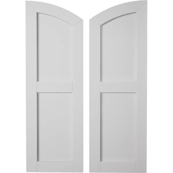 Ekena Millwork Timberthane Smooth 2 Equal Flat Panel w/Elliptical Top Faux Wood Shutters, 15Wx68H, 63 Low Side, PR - SHUFPL15X68SMPR