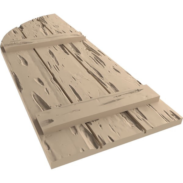 Ekena Millwork Pecky Cypress Joined Board-n-Batten w/Quarter Round Arch Top Faux Wood Shutters, 16.5"W x 38"H - SHUBJQ16X38PCPR